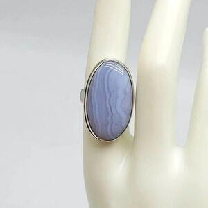 Vintage 925 Sterling Silver Blue Lace Agate Gemstone Ring Size 8.5